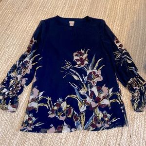 Beautiful Blue Keyhole Blouse with Floral